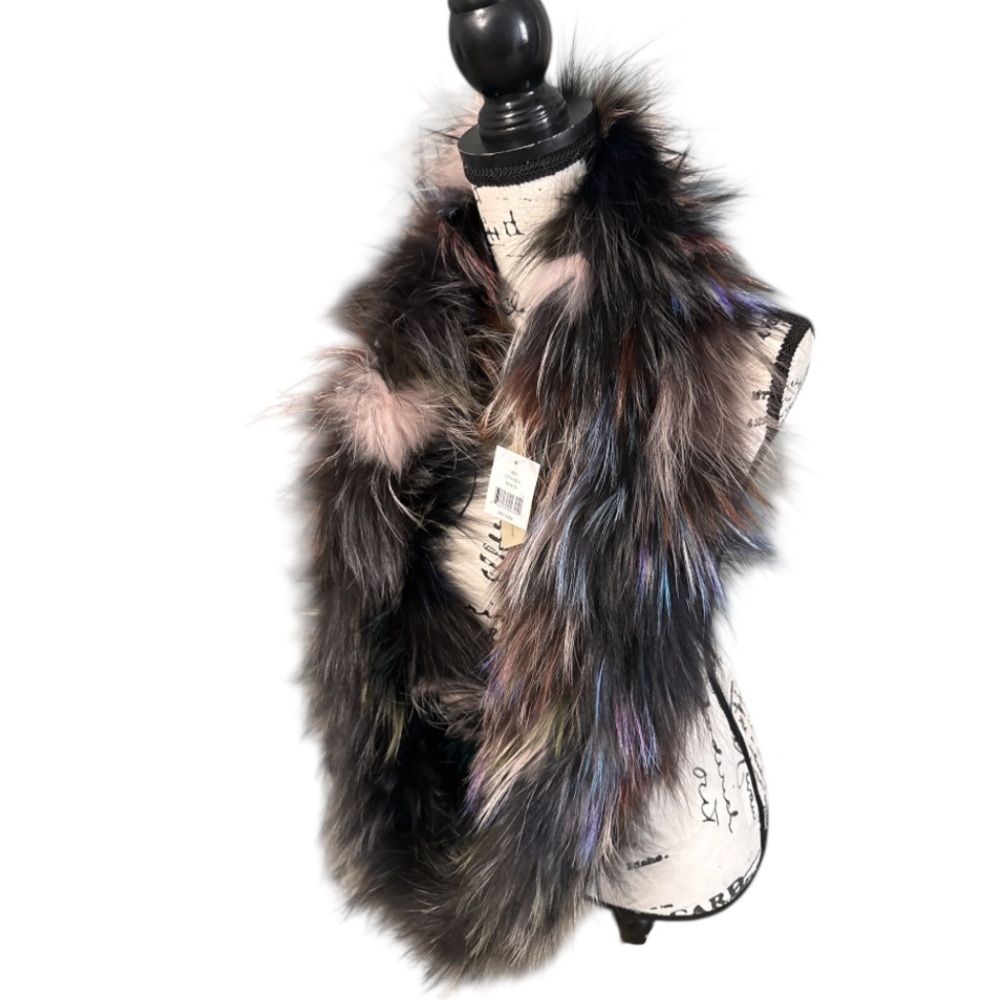 La Fiorentina Genuine Silver Fox Fur Multicolor Infinity Scarf NWT